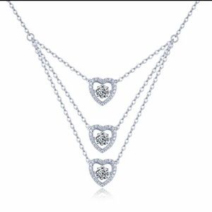 925 STERLING SILVER HEART NECKLACE WITH DANCING STONE